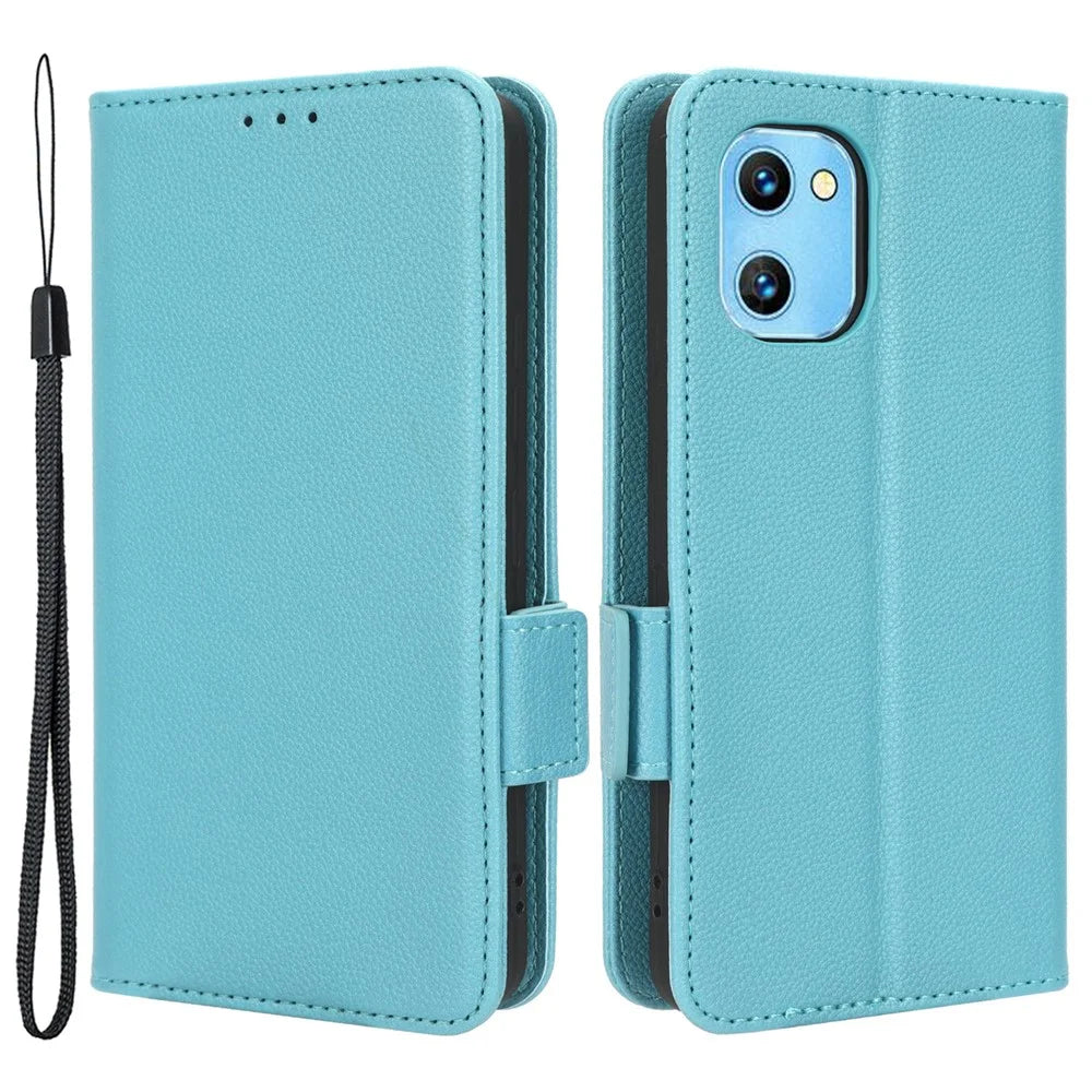 For Umidigi G1 / G1 Max PU Leather Case Litchi Texture Folio Flip Wallet Stand Phone Cover - Baby Blue - 1