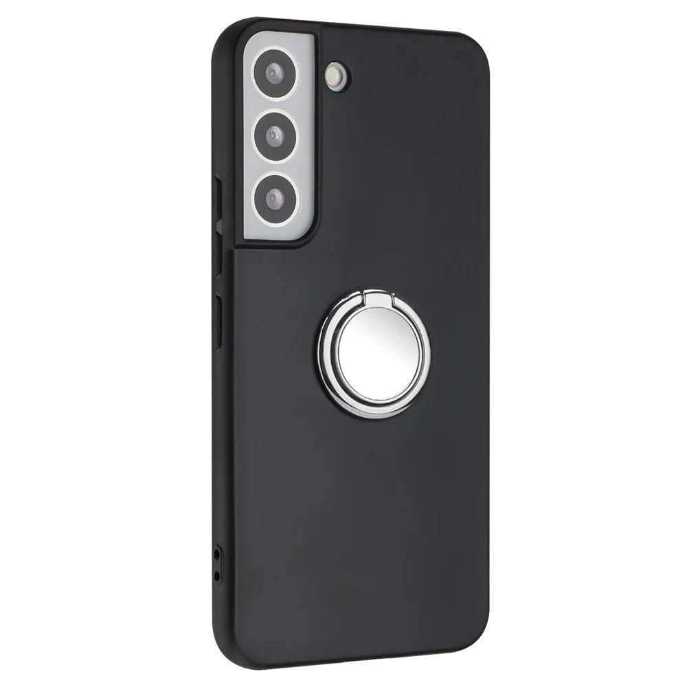 Ring Kickstand TPU Cover for Samsung Galaxy S21 FE 5G Matte Phone Case Support Car Magnet Mount - Silver - 1