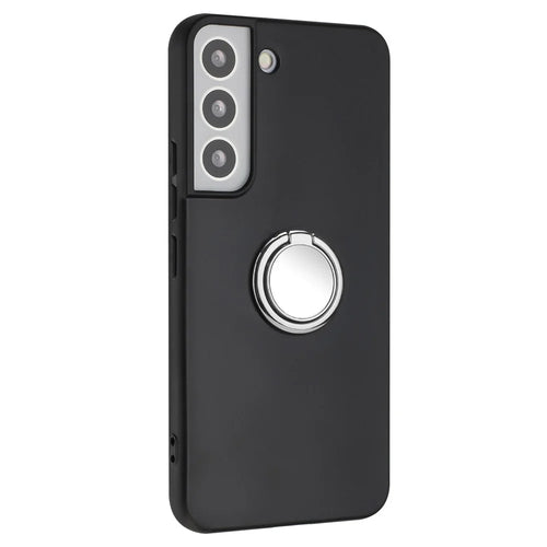 Ring Kickstand TPU Cover for Samsung Galaxy S21 FE 5G Matte Phone Case Support Car Magnet Mount - Silver - 1