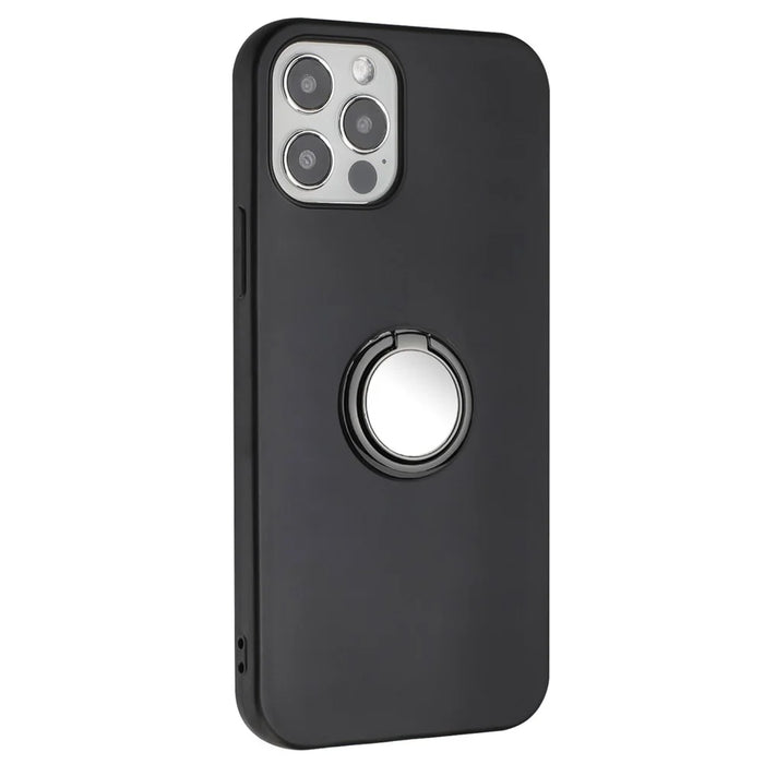 Mobile Phone Shell for iPhone 12 / 12 Pro 6.1 inch Ring Holder Kickstand Matte TPU Cover Support Car Magnet Mount - Black - 1