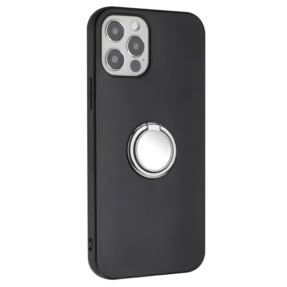 For iPhone 12 Pro Max 6.7 inch Matte Shell, TPU Cover Mobile Phone Case with Ring Holder Kickstand - Silver - 1