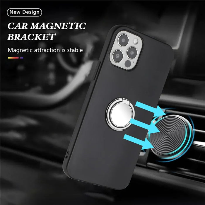 For iPhone 12 Pro Max 6.7 inch Matte Shell, TPU Cover Mobile Phone Case with Ring Holder Kickstand - Silver - 3