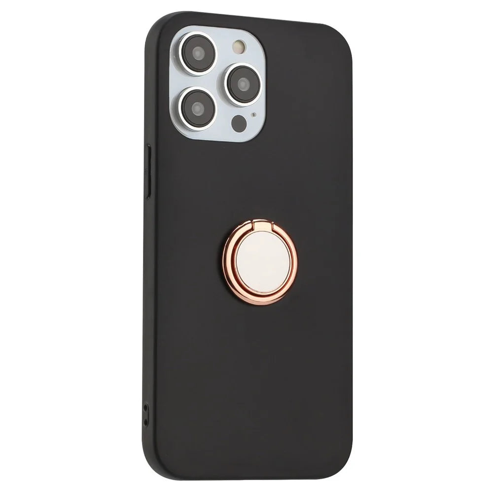 Matte Shell for iPhone 13 Pro Max 6.7 inch TPU Cover Mobile Phone Case with Ring Kickstand - Rose Gold - 1
