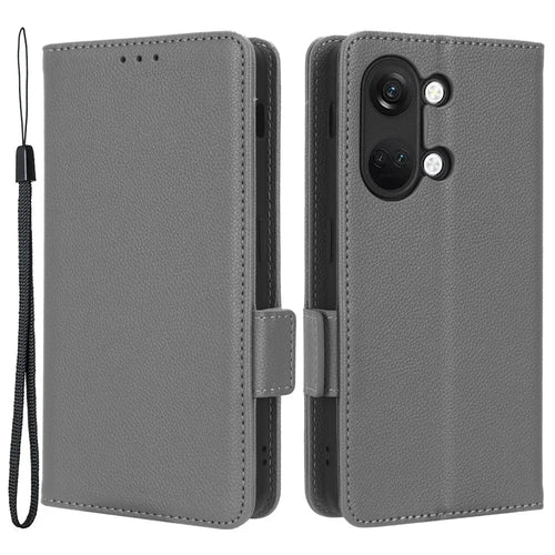 PU Leather Case for OnePlus Nord 3 5G / Ace 2V Litchi Texture Folio Flip Wallet Stand Phone Cover - Grey - 1