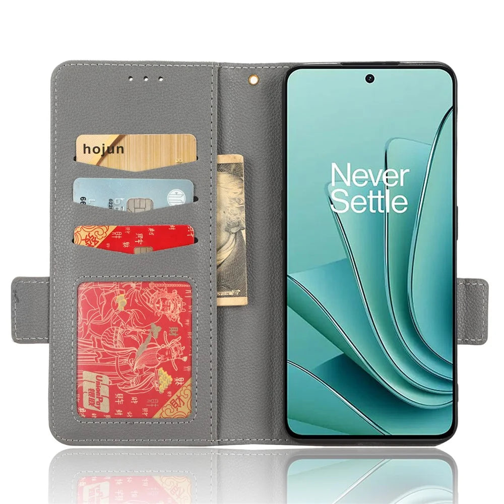 PU Leather Case for OnePlus Nord 3 5G / Ace 2V Litchi Texture Folio Flip Wallet Stand Phone Cover - Grey - 2