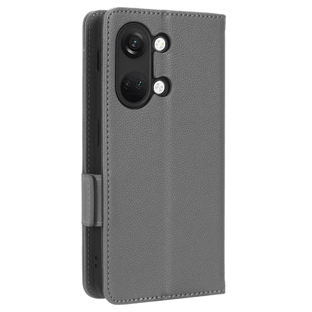 PU Leather Case for OnePlus Nord 3 5G / Ace 2V Litchi Texture Folio Flip Wallet Stand Phone Cover - Grey - 7