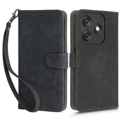 For TECNO Spark 10C RFID Blocking Wallet Cover Phone Stand Case PU Leather Shell with Strap - Black - 1