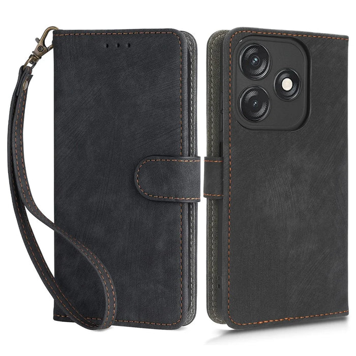 For TECNO Spark 10C RFID Blocking Wallet Cover Phone Stand Case PU Leather Shell with Strap - Black - 1