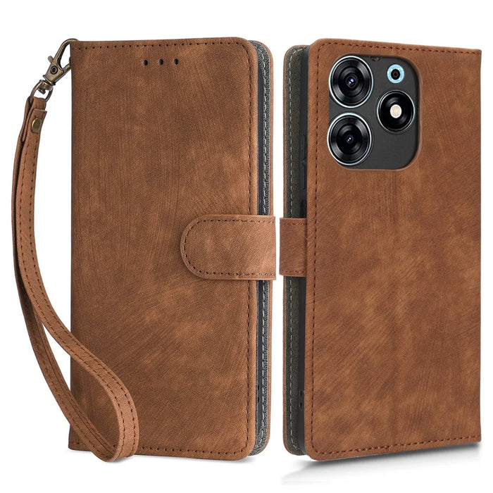 For TECNO Spark 10 Pro KI7 Mobile Phone Cover Stand Case PU Leather RFID Blocking Wallet with Strap - Brown - 1