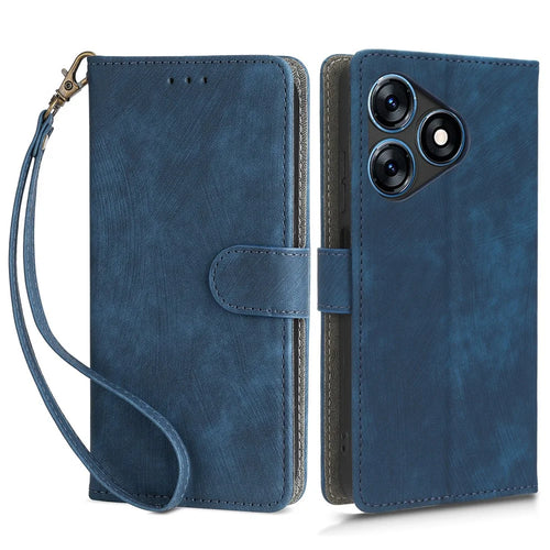 RFID Blocking Wallet Cover for TECNO Spark 10 , Phone Stand Anti-Scratch PU Leather Cell Phone Case with Strap - Blue - 1