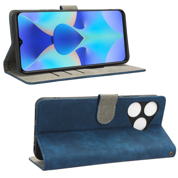 RFID Blocking Wallet Cover for TECNO Spark 10 , Phone Stand Anti-Scratch PU Leather Cell Phone Case with Strap - Blue - 3