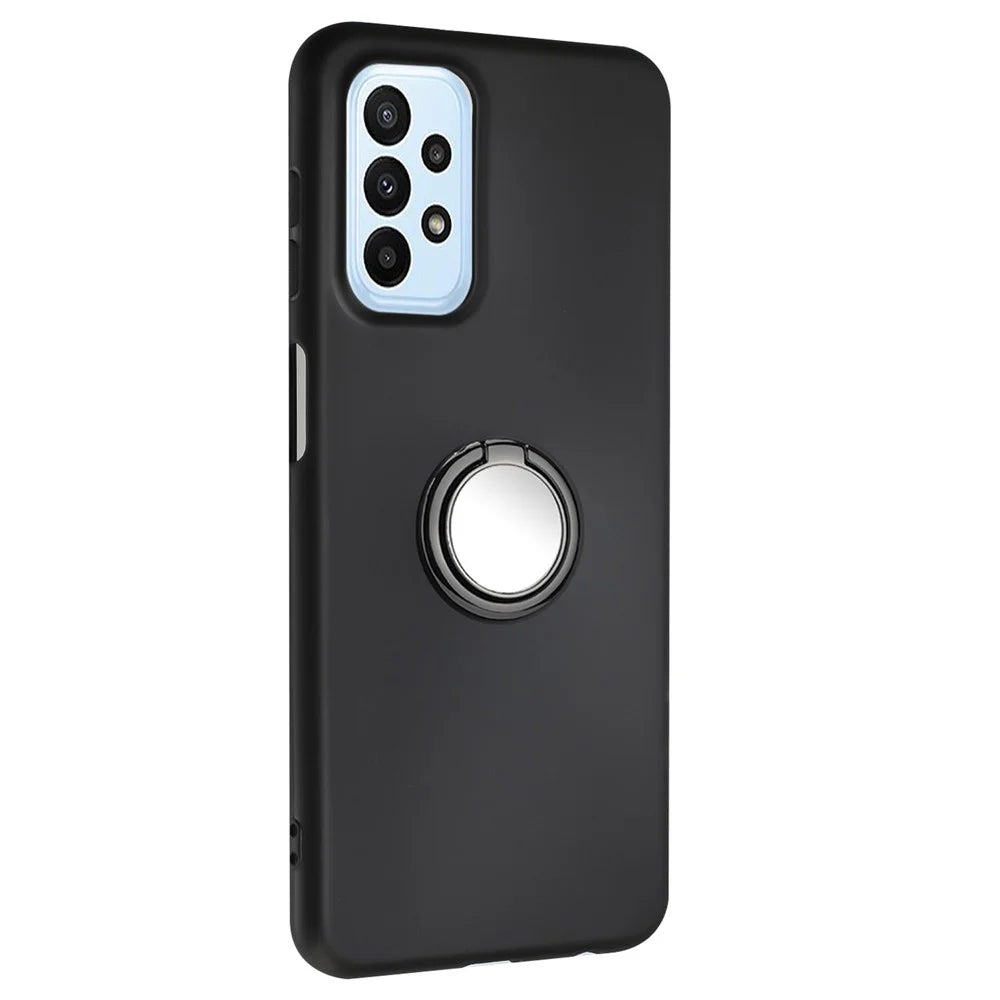 For Samsung Galaxy A52 4G / 5G / A52s 5G Ring Kickstand Matte TPU Case Cell Phone Protector Cover - Black - 1