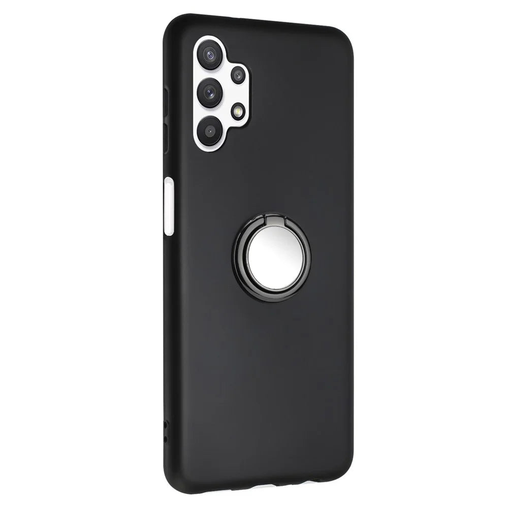 For Samsung Galaxy A13 4G / 5G / A04s 4G (164.7mm) / A04 4G (164.4mm) / M13 5G Phone Back Matte TPU Cover with Ring Kickstand - Black - 1