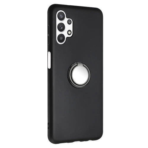 For Samsung Galaxy A13 4G / 5G / A04s 4G (164.7mm) / A04 4G (164.4mm) / M13 5G Phone Back Matte TPU Cover with Ring Kickstand - Black - 1
