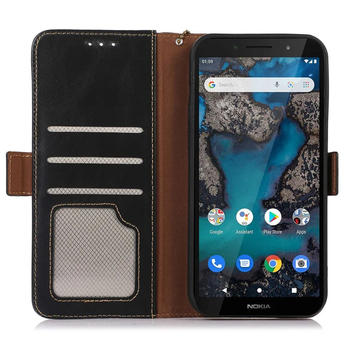 For Nokia G22 Genuine Cowhide Leather Phone Case RFID Blocking Wallet Stand Cover - Black - 4