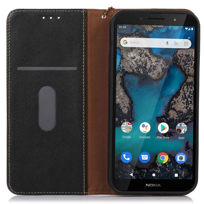 KHAZNEH For Nokia G22 Flip Stand Phone Case RFID Blocking Wallet Genuine Cow Leather Phone Cover - Black - 2