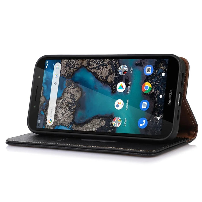 KHAZNEH For Nokia G22 Flip Stand Phone Case RFID Blocking Wallet Genuine Cow Leather Phone Cover - Black - 3