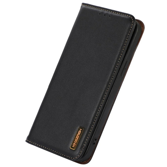 KHAZNEH For Nokia G22 Flip Stand Phone Case RFID Blocking Wallet Genuine Cow Leather Phone Cover - Black - 5