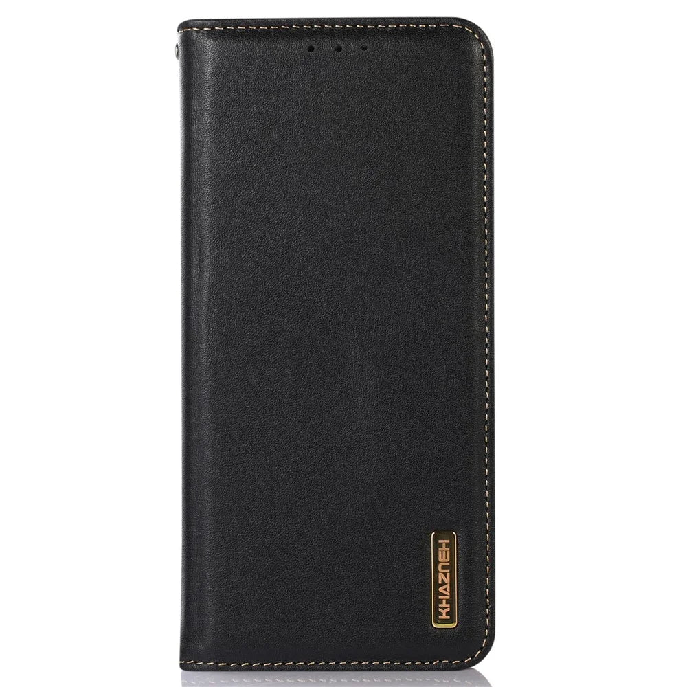 KHAZNEH For Nokia G22 Flip Stand Phone Case RFID Blocking Wallet Genuine Cow Leather Phone Cover - Black - 7