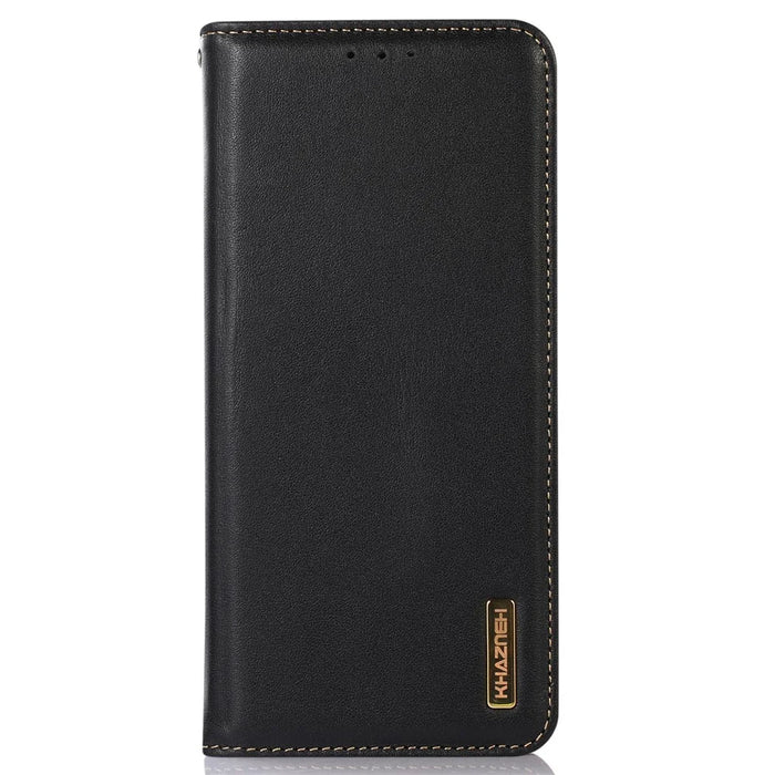 KHAZNEH For Nokia G22 Flip Stand Phone Case RFID Blocking Wallet Genuine Cow Leather Phone Cover - Black - 7