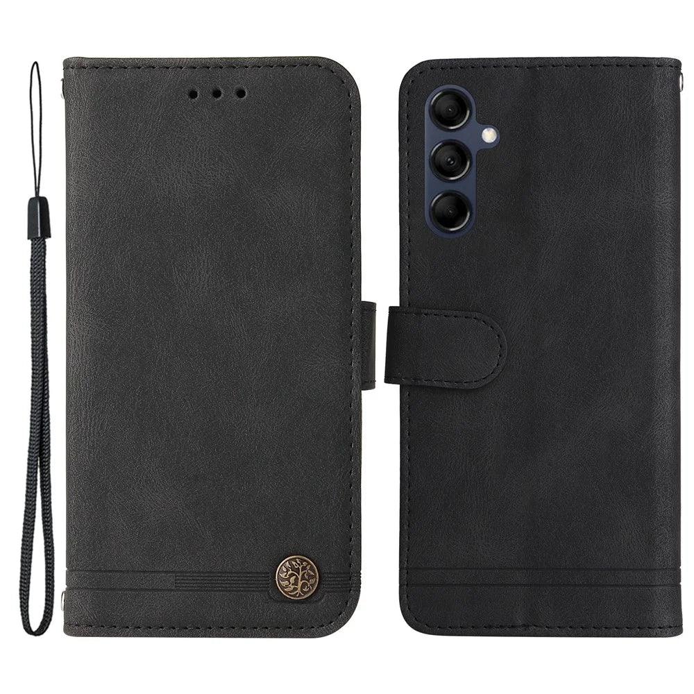 For Samsung Galaxy M14 5G Leather Wallet Cases Skin Touch Phone Cover Stand with Strap - Black - 1