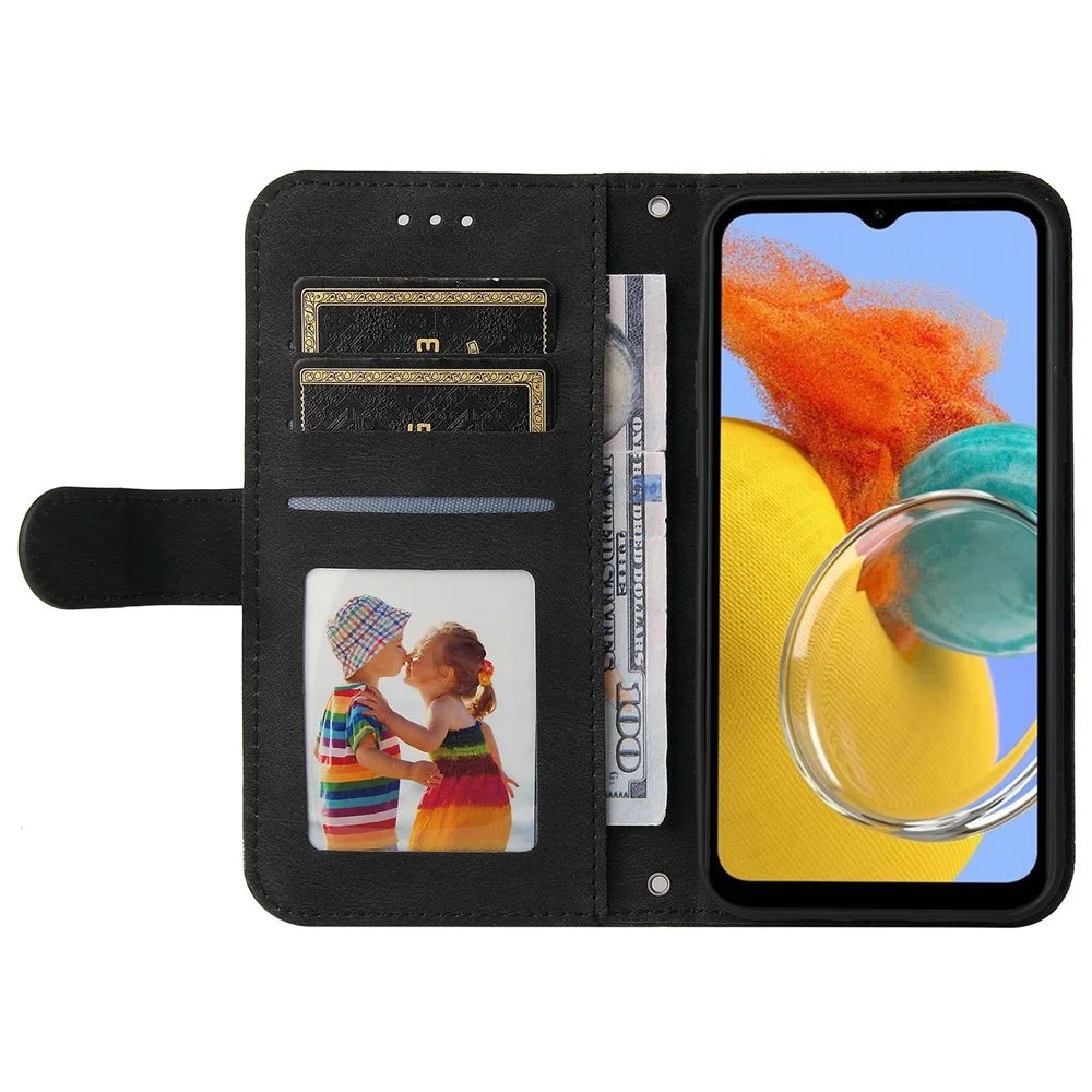 For Samsung Galaxy M14 5G Leather Wallet Cases Skin Touch Phone Cover Stand with Strap - Black - 2