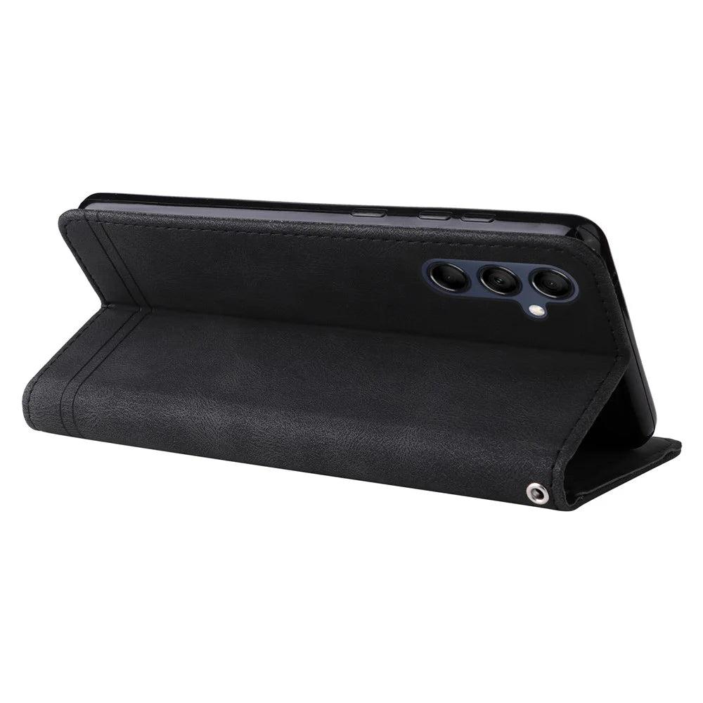 For Samsung Galaxy M14 5G Leather Wallet Cases Skin Touch Phone Cover Stand with Strap - Black - 4