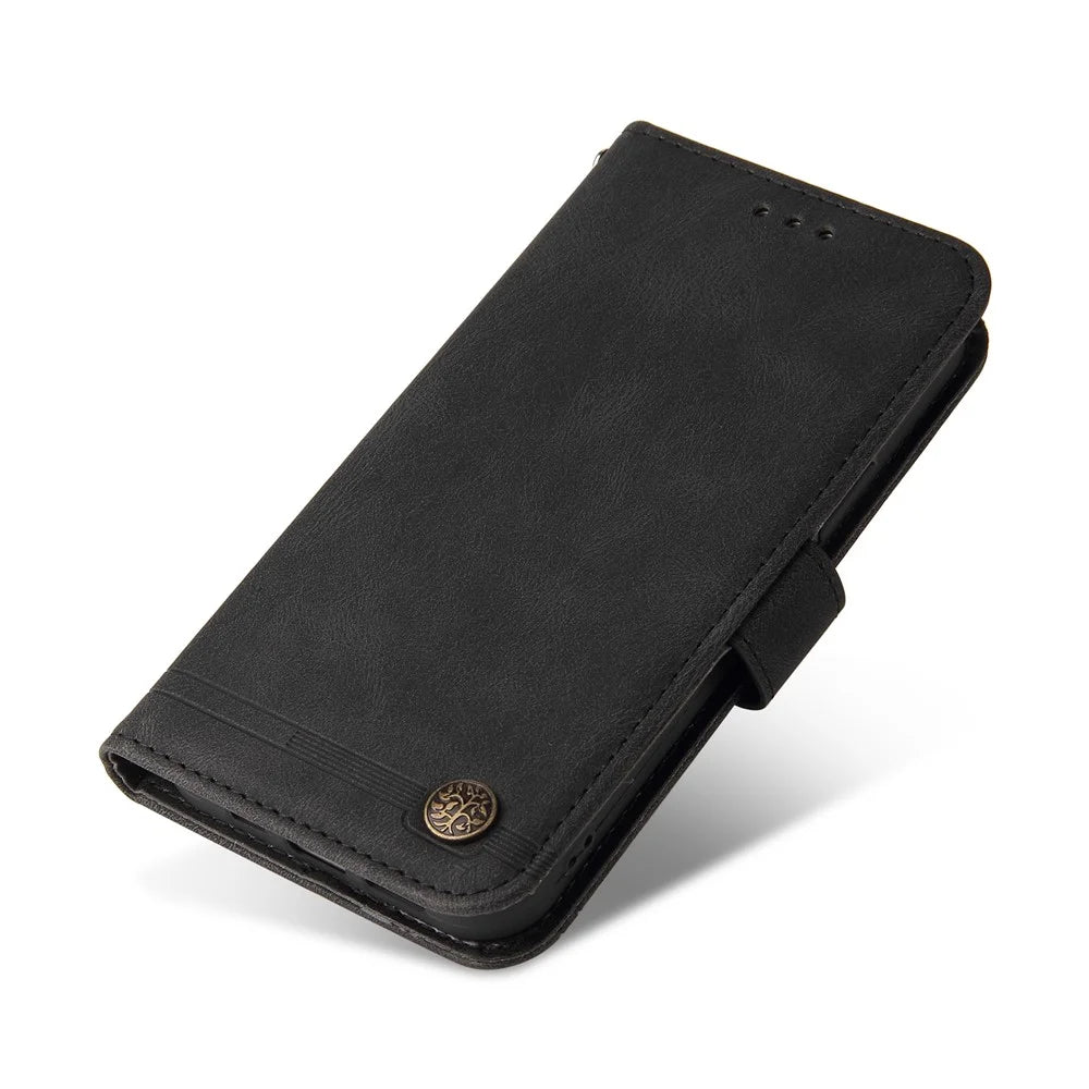 For Samsung Galaxy M14 5G Leather Wallet Cases Skin Touch Phone Cover Stand with Strap - Black - 5