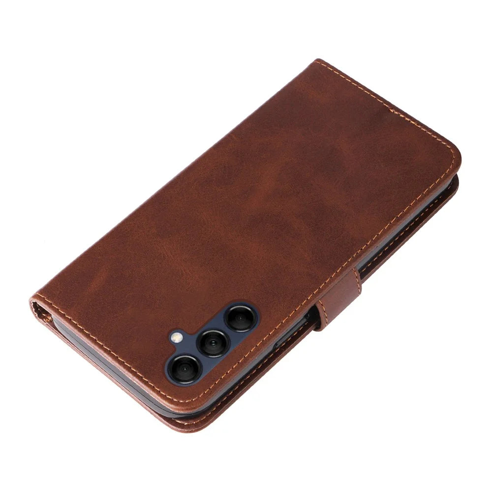 For Samsung Galaxy M14 5G PU Leather Case Zipper Pocket Calf Texture Stand Wallet Phone Cover - Brown - 7