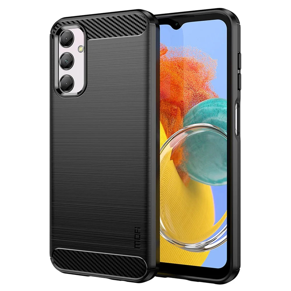 MOFI JK TPU Series-1 for Samsung Galaxy M14 5G Soft TPU Cover Carbon Fiber Brushed Phone Shell - Black - 1