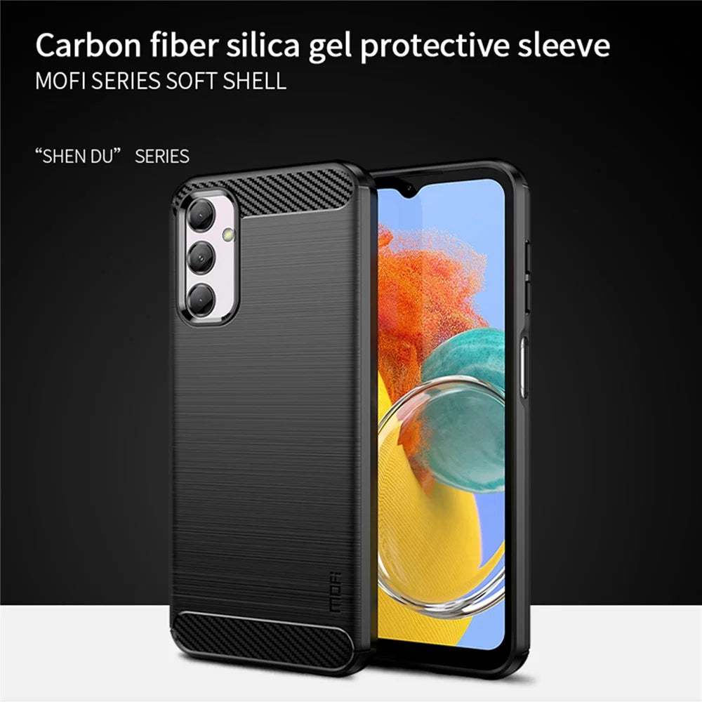 MOFI JK TPU Series-1 for Samsung Galaxy M14 5G Soft TPU Cover Carbon Fiber Brushed Phone Shell - Black - 4