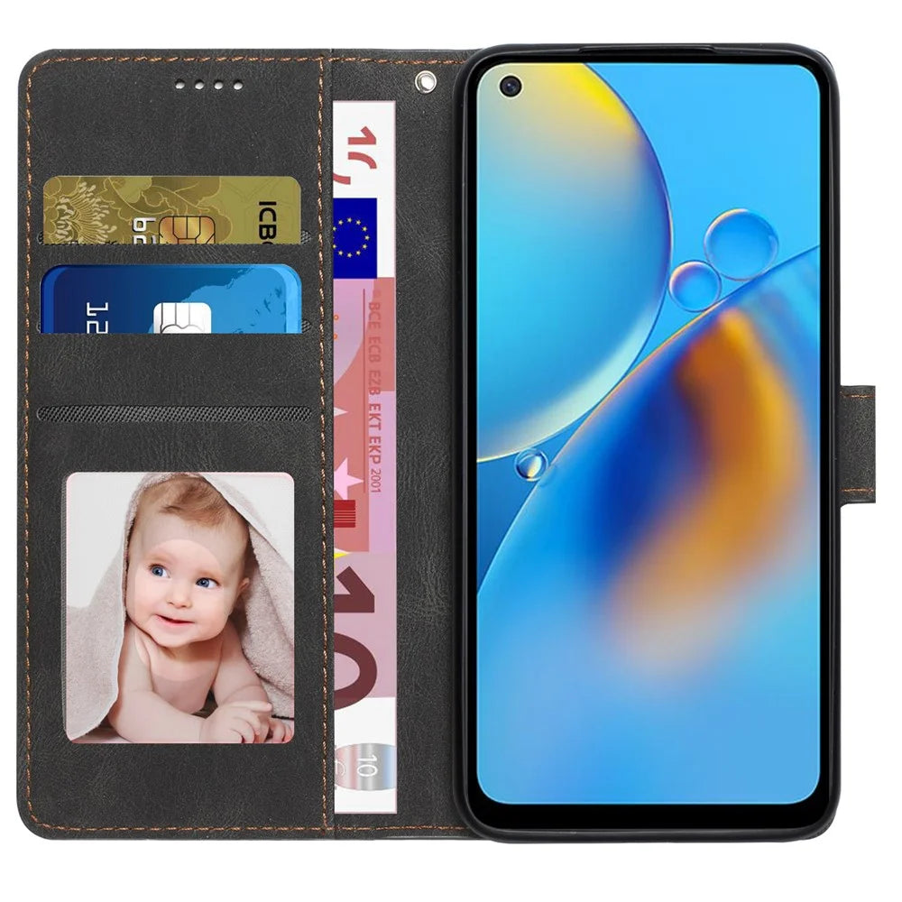 For Oppo A54 4G / A54s / A55 / A55 5G / A55s 5G / A16 / A16s / A53s 5G / A56 5G Phone Case PU Leather Wallet Stand Cover - Black - 2