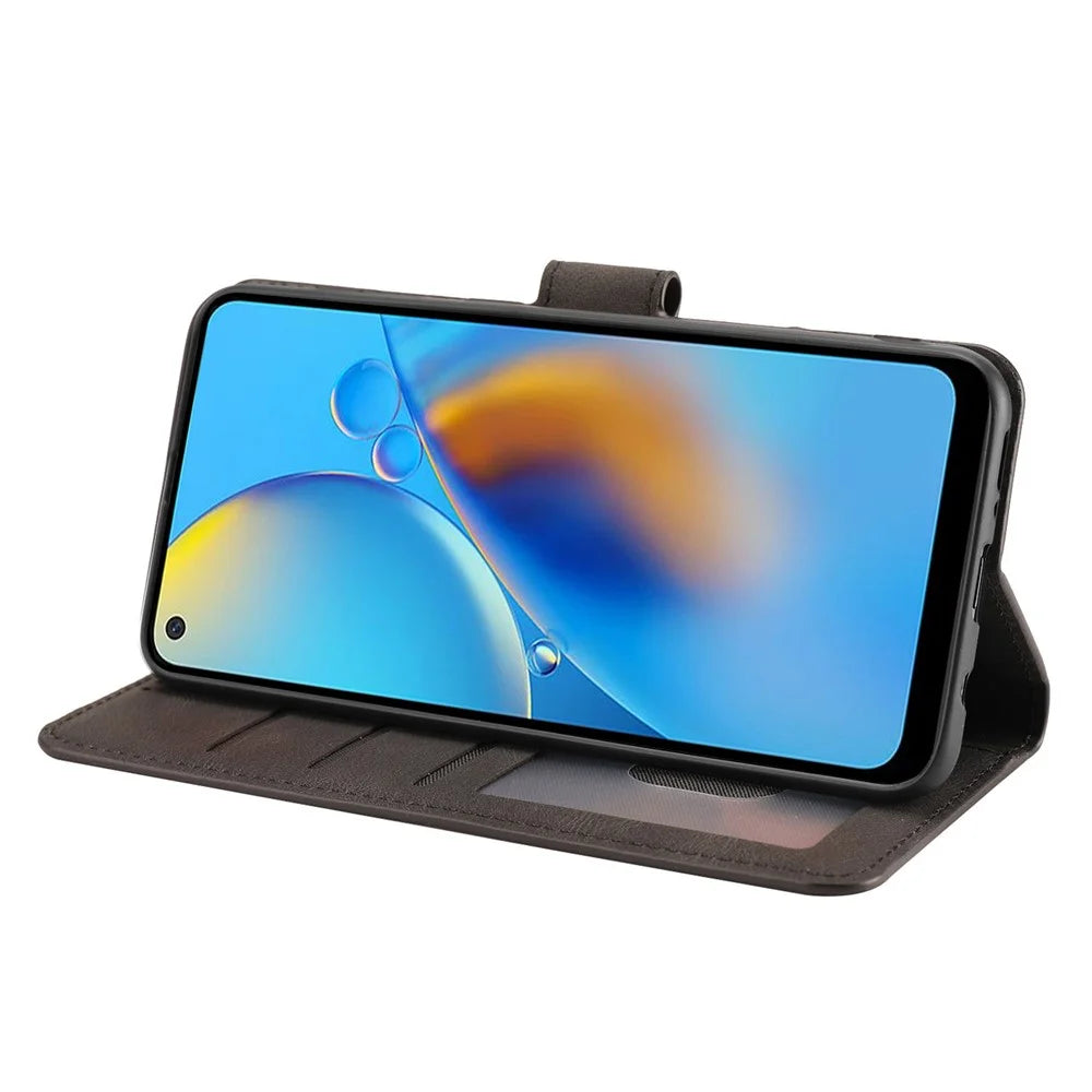 For Oppo A54 4G / A54s / A55 / A55 5G / A55s 5G / A16 / A16s / A53s 5G / A56 5G Phone Case PU Leather Wallet Stand Cover - Black - 3