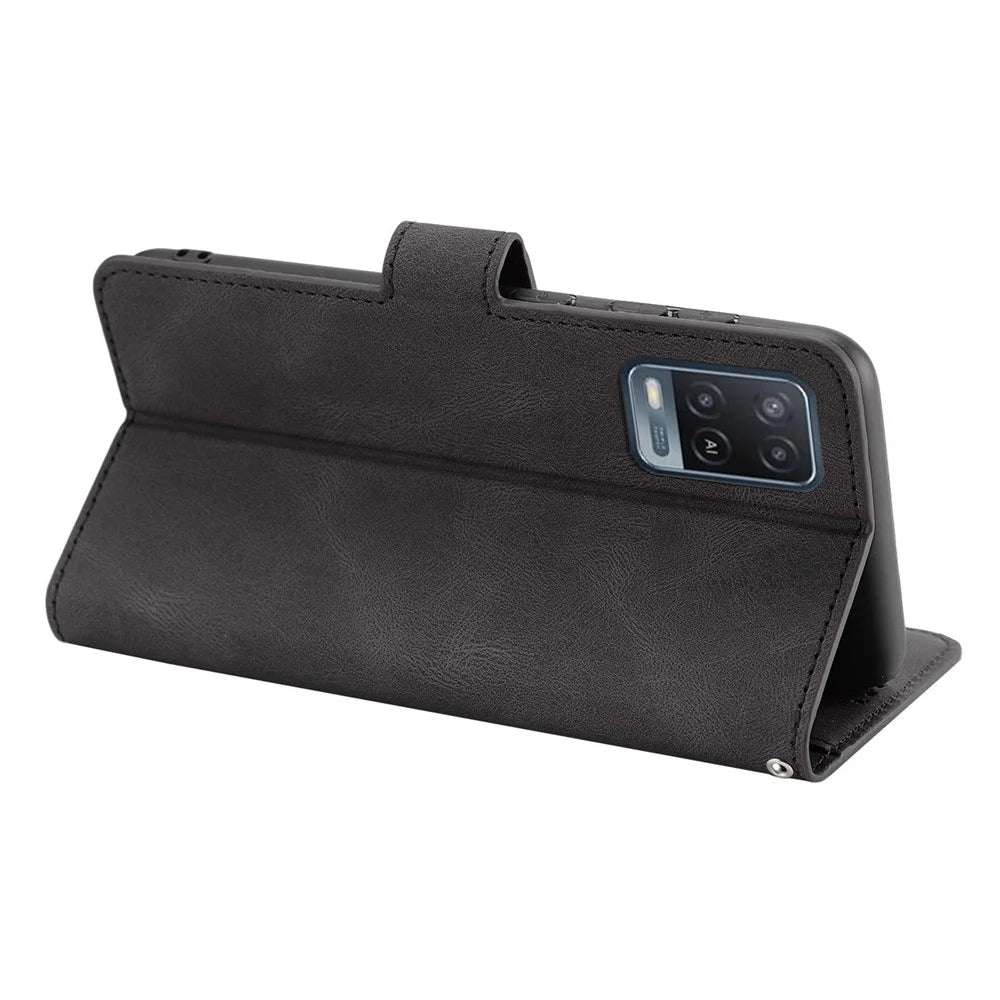 For Oppo A54 4G / A54s / A55 / A55 5G / A55s 5G / A16 / A16s / A53s 5G / A56 5G Phone Case PU Leather Wallet Stand Cover - Black - 4