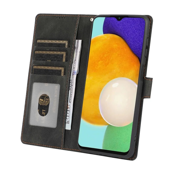 Stand Wallet Case for Samsung Galaxy M13 5G Drop Resistant PU Leather Phone Cover with Strap - Black - 3