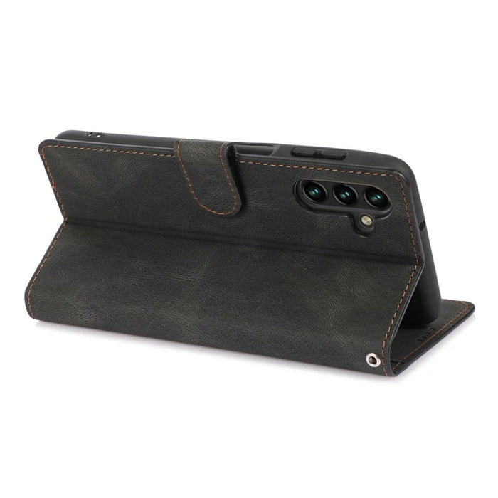 Stand Wallet Case for Samsung Galaxy M13 5G Drop Resistant PU Leather Phone Cover with Strap - Black - 4