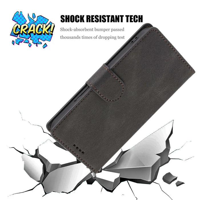 Stand Wallet Case for Samsung Galaxy M13 5G Drop Resistant PU Leather Phone Cover with Strap - Black - 5