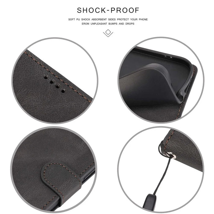 Stand Wallet Case for Samsung Galaxy M13 5G Drop Resistant PU Leather Phone Cover with Strap - Black - 6