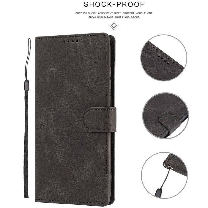 Stand Wallet Case for Samsung Galaxy M13 5G Drop Resistant PU Leather Phone Cover with Strap - Black - 7