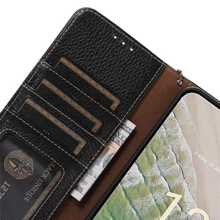 For Nokia C32 RFID Blocking Phone Wallet Case Genuine Cow Leather Stand Cover - Black - 5