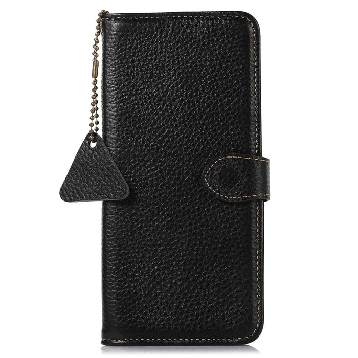 For Nokia C32 RFID Blocking Phone Wallet Case Genuine Cow Leather Stand Cover - Black - 6