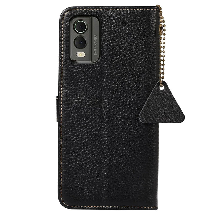 For Nokia C32 RFID Blocking Phone Wallet Case Genuine Cow Leather Stand Cover - Black - 7