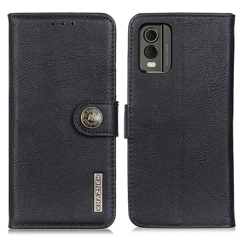 KHAZNEH For Nokia C32 PU Leather Wallet Case Cowhide Texture Cell Phone Stand Cover - Black - 1