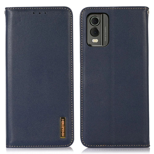 KHAZNEH For Nokia C32 RFID Blocking Case Genuine Cowhide Leather Stand Wallet Phone Cover - Blue - 1