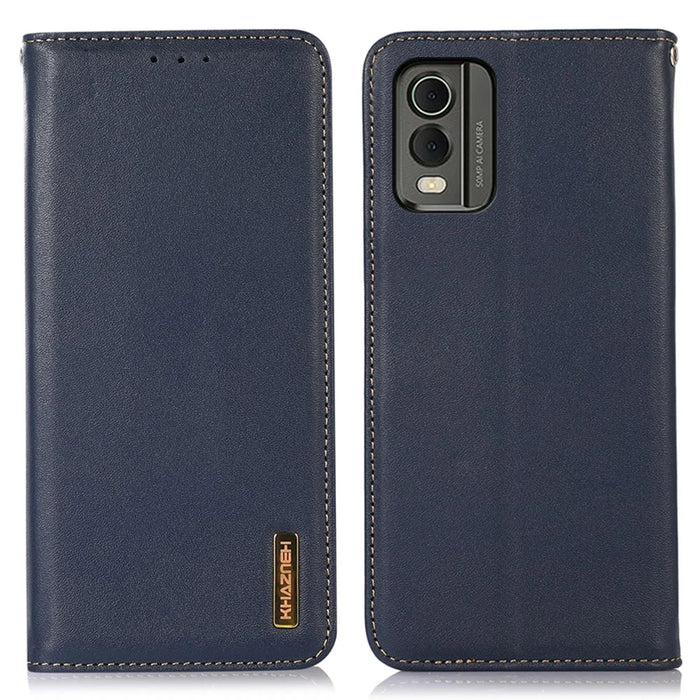 KHAZNEH For Nokia C32 RFID Blocking Case Genuine Cowhide Leather Stand Wallet Phone Cover - Blue - 1