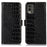 For Nokia C32 RFID Blocking Genuine Cowhide Leather Phone Case Stand Phone Wallet Cover - Black - 1
