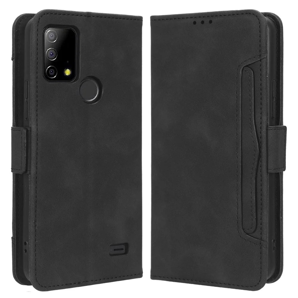 For Vodafone Smart T23 Wallet Phone Case Multiple Card Slots Phone Shell Leather Flip Cover with Stand - Black - 1