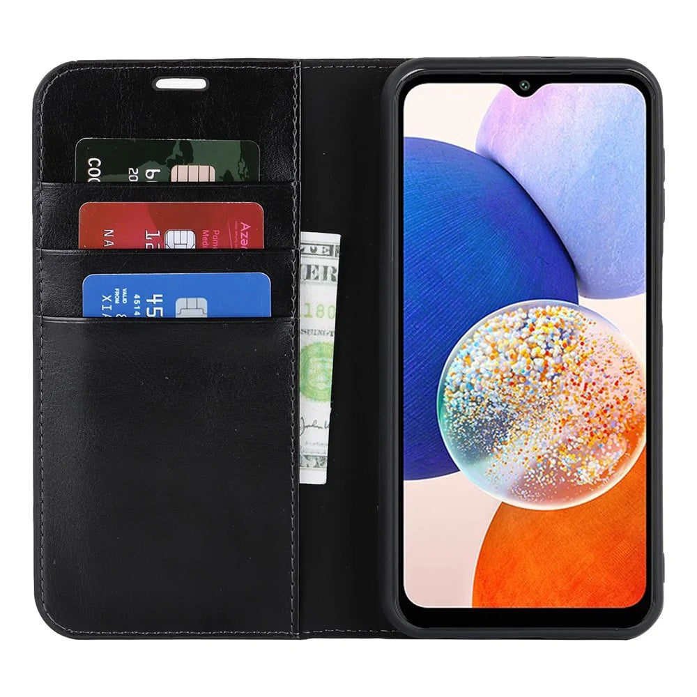 Genuine Cow Leather Phone Cover for Samsung Galaxy A24 4G (162.1 x 77.6 x 8.3mm) Crazy Horse Texture Anti-drop Phone Case with Wallet - Black - 2