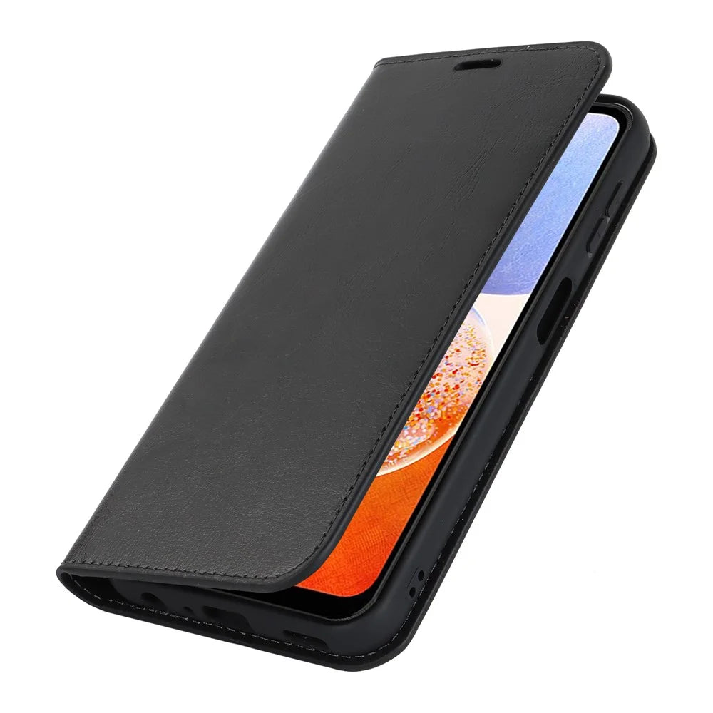 Genuine Cow Leather Phone Cover for Samsung Galaxy A24 4G (162.1 x 77.6 x 8.3mm) Crazy Horse Texture Anti-drop Phone Case with Wallet - Black - 7