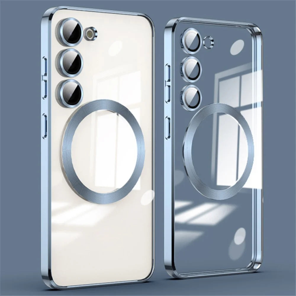 For Samsung Galaxy S23 Magnetic Clear Case TPU Phone Back Cover Magnetic Case - Blue - 1